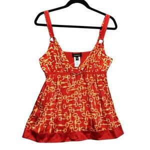 BEBE Reversible Womens Top Spaghetti Strap Red Gold Designer Size Small Silk VNT